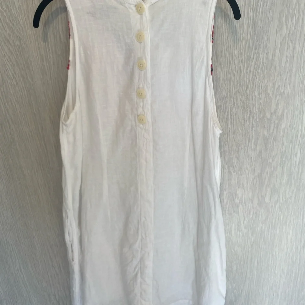J. Crew White Linen Dress with Pink Embroidered Neckline
